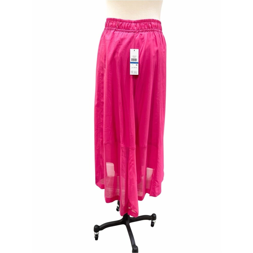 DKNY Handkerchief Hem Mixed Media Pull On Elastic Waist Maxi Skirt Pink XL NEW - Picture 7 of 16